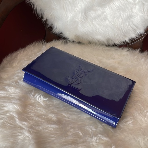 100% AUTHENTIC YSL CLUTCH IN BLUE PATENT LEATHER - Picture 3 of 10